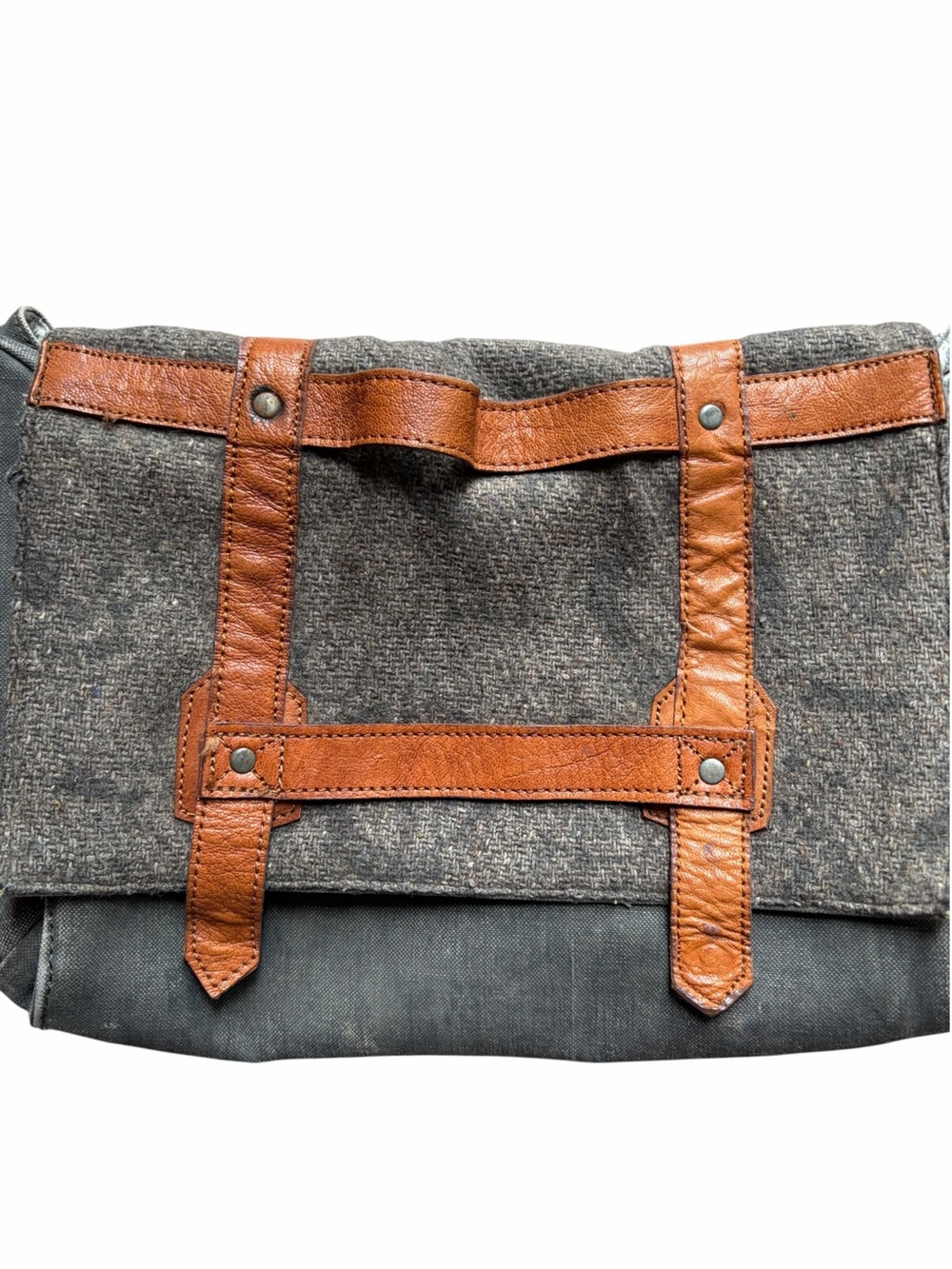 MONA B Upcycled Materials Leather Canvas Messenger Bag Crossbody Western - Picture 2 of 5